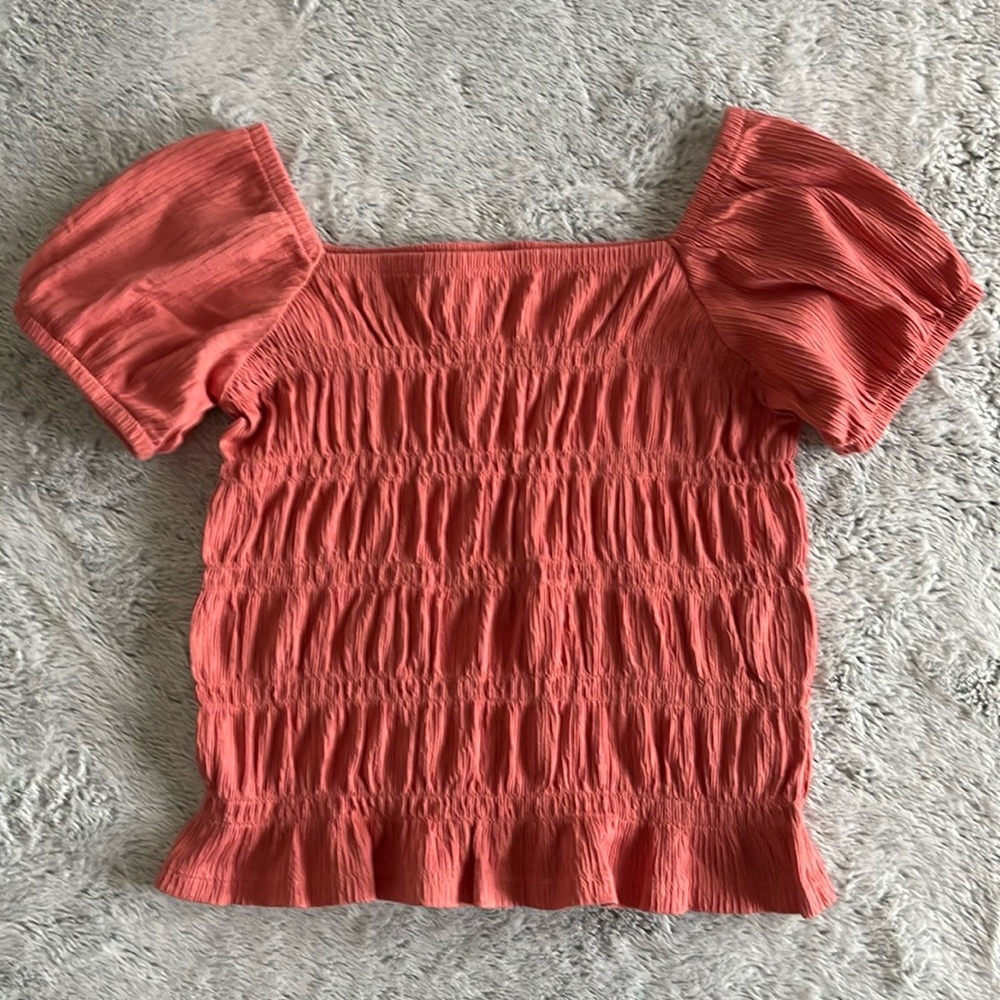 Old Navy Shirred Peasant Knit Top  SZ 10-12  Tangerine  Puff
Sleeves